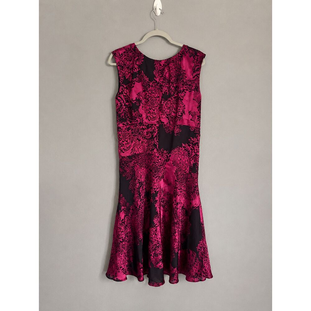 Vintage Phase Eight Silk Blend Flocked Midi Dress UK 16 US 12 Pink Black - Picture 4 of 8
